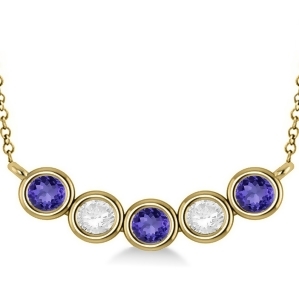 Diamond and Tanzanite 5-Stone Pendant Necklace 14k Yellow Gold 2.00ct - All