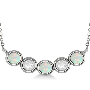 Diamond and Opal 5-Stone Pendant Necklace 14k White Gold 2.00ct - All