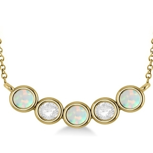 Diamond and Opal 5-Stone Pendant Necklace 14k Yellow Gold 2.00ct - All