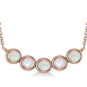 Diamond and Opal 5-Stone Pendant Necklace 14k Rose Gold 2.00ct - All