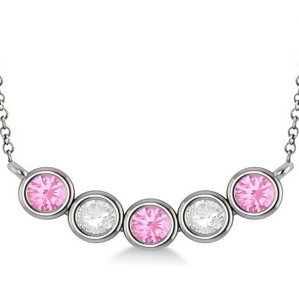 Diamond and Pink Tourmaline 5-Stone Pendant Necklace 14k White Gold 2.00ct - All