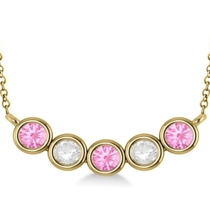 Diamond and Pink Tourmaline 5-Stone Pendant Necklace 14k Yellow Gold 2.00ct - All
