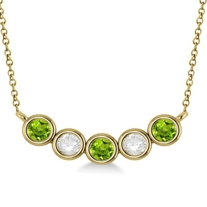 Diamond and Peridot 5-Stone Pendant Necklace 14k Yellow Gold 1.00ct - All
