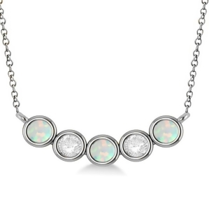 Diamond and Opal 5-Stone Pendant Necklace 14k White Gold 1.00ct - All