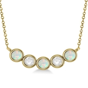 Diamond and Opal 5-Stone Pendant Necklace 14k Yellow Gold 1.00ct - All