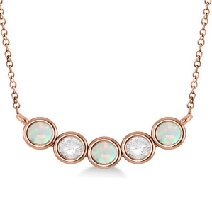 Diamond and Opal 5-Stone Pendant Necklace 14k Rose Gold 1.00ct - All