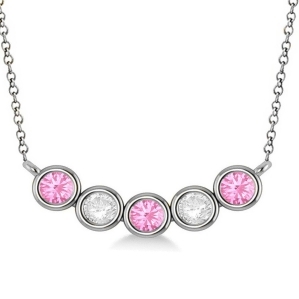 Diamond and Pink Tourmaline 5-Stone Pendant Necklace 14k White Gold 1.00ct - All