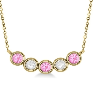 Diamond and Pink Tourmaline 5-Stone Pendant Necklace 14k Yellow Gold 1.00ct - All