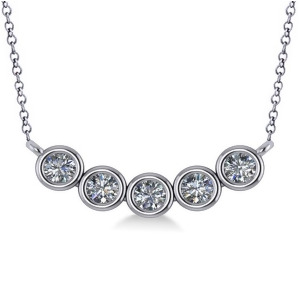 Bezel-set Five-Stone Diamond Pendant Necklace 14k White Gold 2.00ct - All