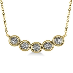 Bezel-set Five-Stone Diamond Pendant Necklace 14k Yellow Gold 2.00ct - All
