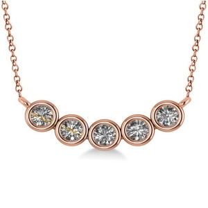 Bezel-set Five-Stone Diamond Pendant Necklace 14k Rose Gold 2.00ct - All