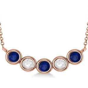 Diamond and Blue Sapphire 5-Stone Pendant Necklace 14k Rose Gold 2.00ct - All