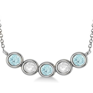 Diamond and Aquamarine 5-Stone Pendant Necklace 14k White Gold 2.00ct - All