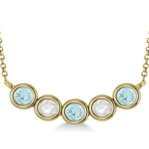 Diamond and Aquamarine 5-Stone Pendant Necklace 14k Yellow Gold 2.00ct - All