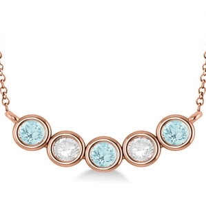 Diamond and Aquamarine 5-Stone Pendant Necklace 14k Rose Gold 2.00ct - All