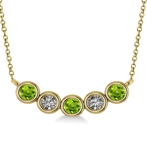 Diamond and Peridot 5-Stone Pendant Necklace 14k Yellow Gold 0.25ct - All