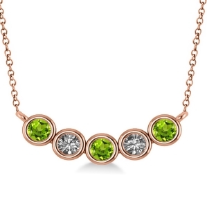 Diamond and Peridot 5-Stone Pendant Necklace 14k Rose Gold 0.25ct - All