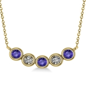 Diamond and Tanzanite 5-Stone Pendant Necklace 14k Yellow Gold 0.25ct - All