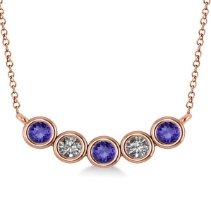 Diamond and Tanzanite 5-Stone Pendant Necklace 14k Rose Gold 0.25ct - All