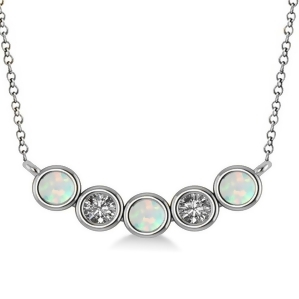 Diamond and Opal 5-Stone Pendant Necklace 14k White Gold 0.25ct - All