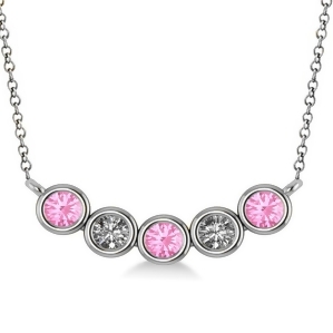 Diamond and Pink Tourmaline 5-Stone Pendant Necklace 14k White Gold 0.25ct - All