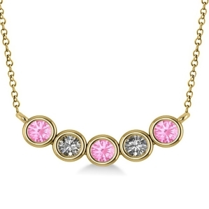 Diamond and Pink Tourmaline 5-Stone Pendant Necklace 14k Yellow Gold 0.25ct - All