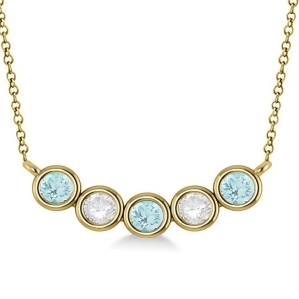 Diamond and Aquamarine 5-Stone Pendant Necklace 14k Yellow Gold 1.00ct - All