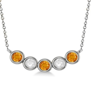 Diamond and Citrine 5-Stone Pendant Necklace 14k White Gold 1.00ct - All