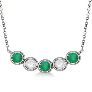 Diamond and Emerald 5-Stone Pendant Necklace 14k White Gold 1.00ct - All