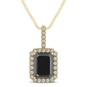 Diamond and Emerald Cut Black Diamond Halo Pendant Necklace 14k Yellow Gold 4.04ct - All