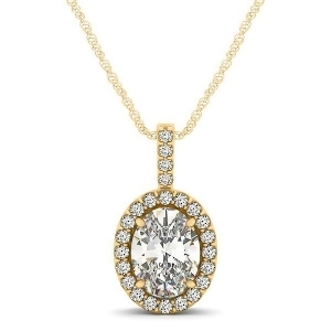 Diamond Halo Oval Pendant Necklace 14k Yellow Gold 0.93ct - All
