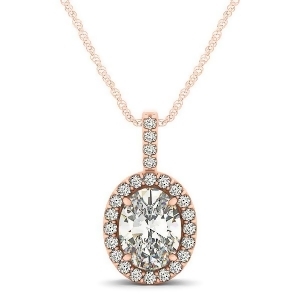 Diamond Halo Oval Pendant Necklace 14k Rose Gold 0.93ct - All