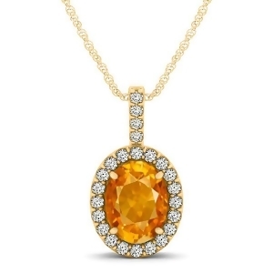 Citrine and Diamond Halo Oval Pendant Necklace 14k Yellow Gold 1.02ct - All