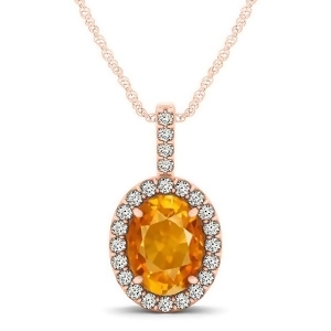 Citrine and Diamond Halo Oval Pendant Necklace 14k Rose Gold 1.02ct - All