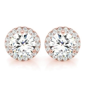 Round Diamond Halo Stud Earrings 14k Rose Gold 2.22ct - All