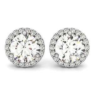 Round Diamond Halo Stud Earrings 14k White Gold 3.31ct - All