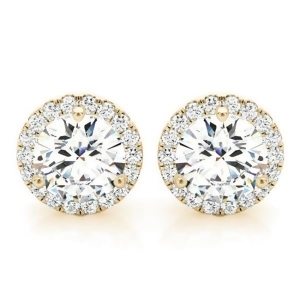 Round Diamond Halo Stud Earrings 14k Yellow Gold 3.31ct - All