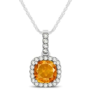 Citrine and Diamond Halo Cushion Pendant Necklace 14k White Gold 1.56ct - All