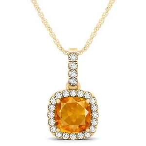 Citrine and Diamond Halo Cushion Pendant Necklace 14k Yellow Gold 1.56ct - All