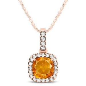 Citrine and Diamond Halo Cushion Pendant Necklace 14k Rose Gold 1.56ct - All