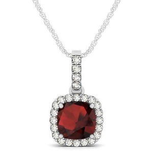 Garnet and Diamond Halo Cushion Pendant Necklace 14k White Gold 1.94ct - All