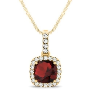 Garnet and Diamond Halo Cushion Pendant Necklace 14k Yellow Gold 1.94ct - All