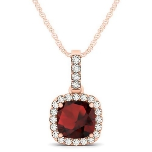 Garnet and Diamond Halo Cushion Pendant Necklace 14k Rose Gold 1.94ct - All