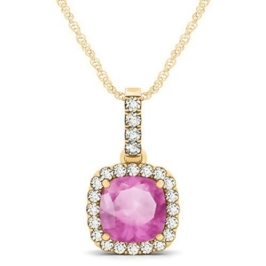 Pink Sapphire and Diamond Halo Cushion Pendant Necklace 14k Yellow Gold 1.94ct - All