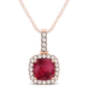 Ruby and Diamond Halo Cushion Pendant Necklace 14k Rose Gold 1.94ct - All