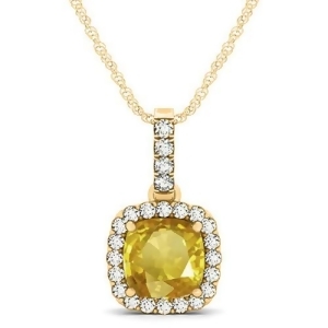 Yellow Sapphire and Diamond Halo Cushion Pendant Necklace 14k Yellow Gold 1.94ct - All