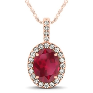 Ruby and Diamond Halo Oval Pendant Necklace 14k Rose Gold 3.37ct - All