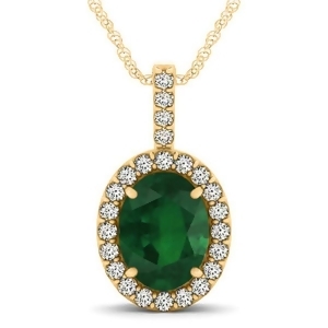 Emerald and Diamond Halo Oval Pendant Necklace 14k Yellow Gold 2.47ct - All
