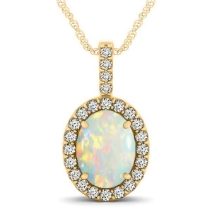 Opal and Diamond Halo Oval Pendant Necklace 14k Yellow Gold 1.90ct - All