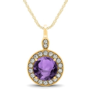 Round Amethyst and Diamond Halo Pendant Necklace 14k Yellow Gold 1.80ct - All